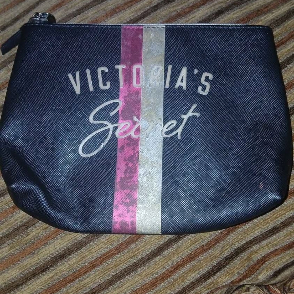 Victoria's Secret Black Bag with Pink and Silver Stripe
